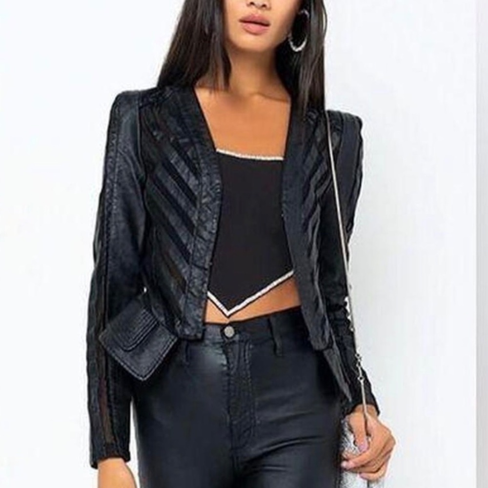 Azalea Wang Luxe Life Mesh Panel Faux Leather Jacket biker EUC Sz. 3X